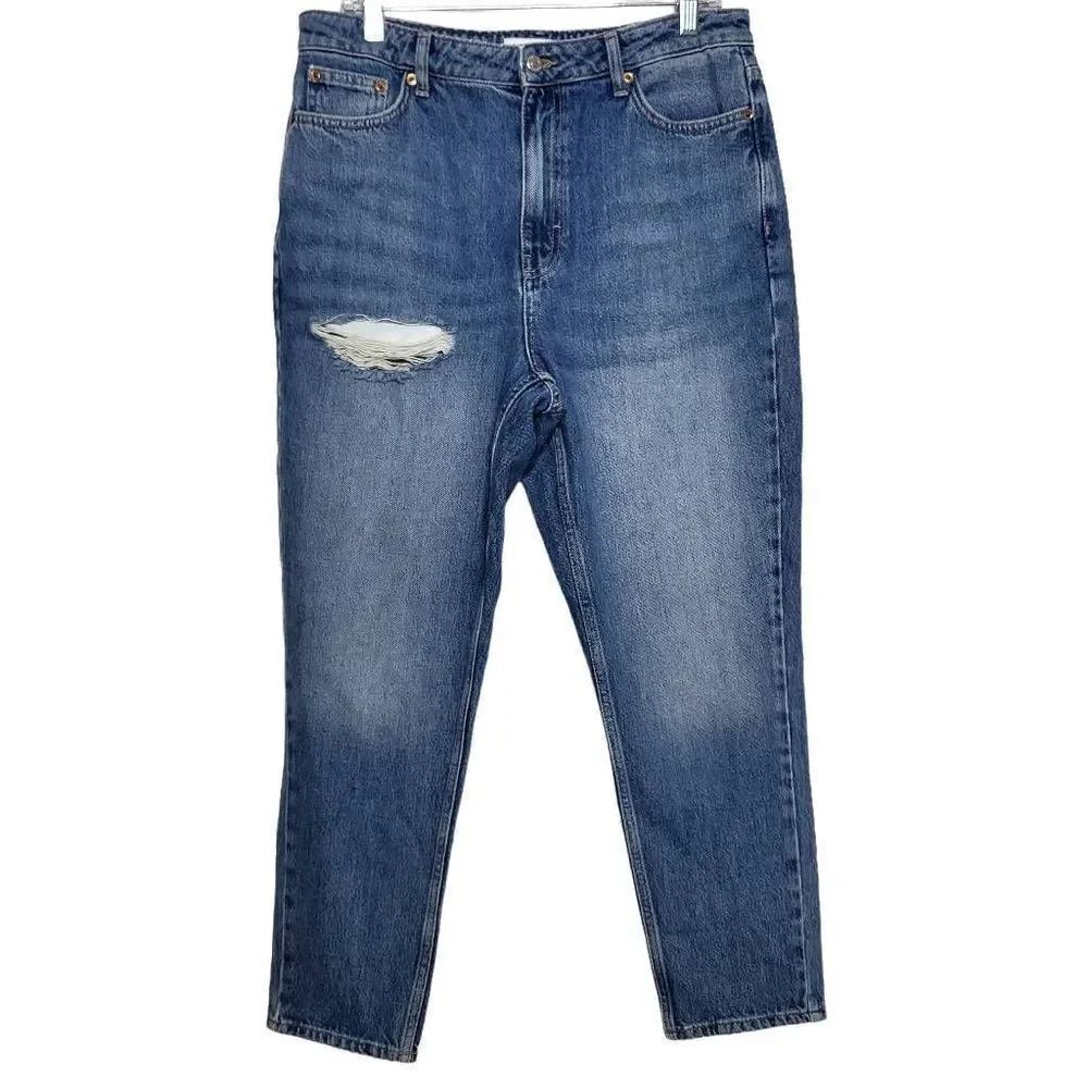 TopShop High Rise Straight Leg Distressed Ripped Mom Jean Size 31